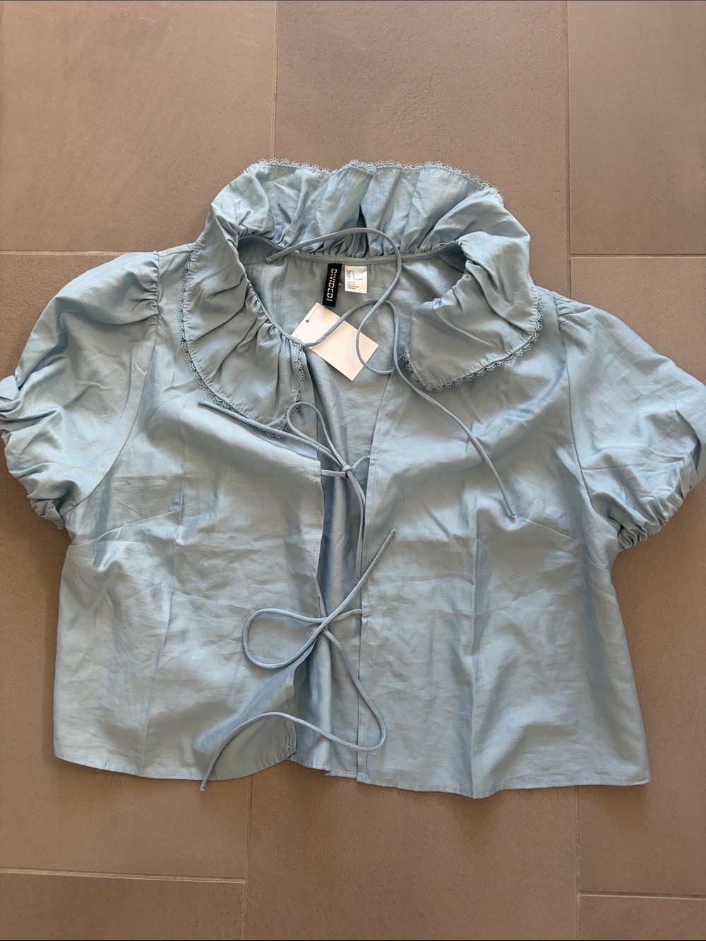 H&M Light Blue Ruffle Collar Tie-Front Blouse, nwt - Picture 5 of 17